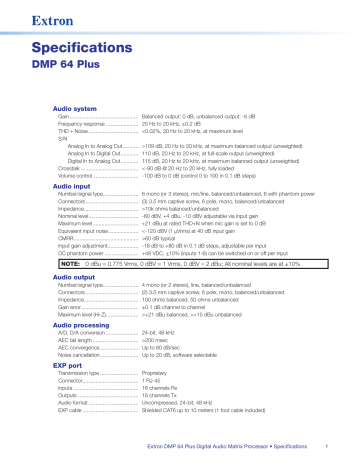 Extron DMP 64 Plus Specifications | Manualzz