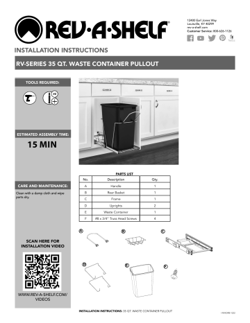 Rev-A-Shelf RV-12KD-CKOG-S Wire Bottom Mount Waste Container Instruction Sheet | Manualzz
