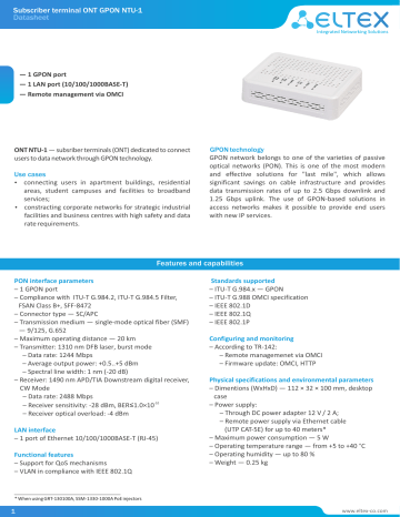 Eltex ONT NTU-1 Data sheet | Manualzz