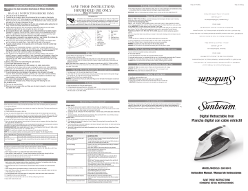 Sunbeam 11565 Digital Retractable Iron Instruction Manual | Manualzz