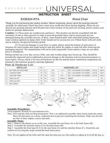 Universal Furniture Wood Chair Assembly Instructions | Manualzz