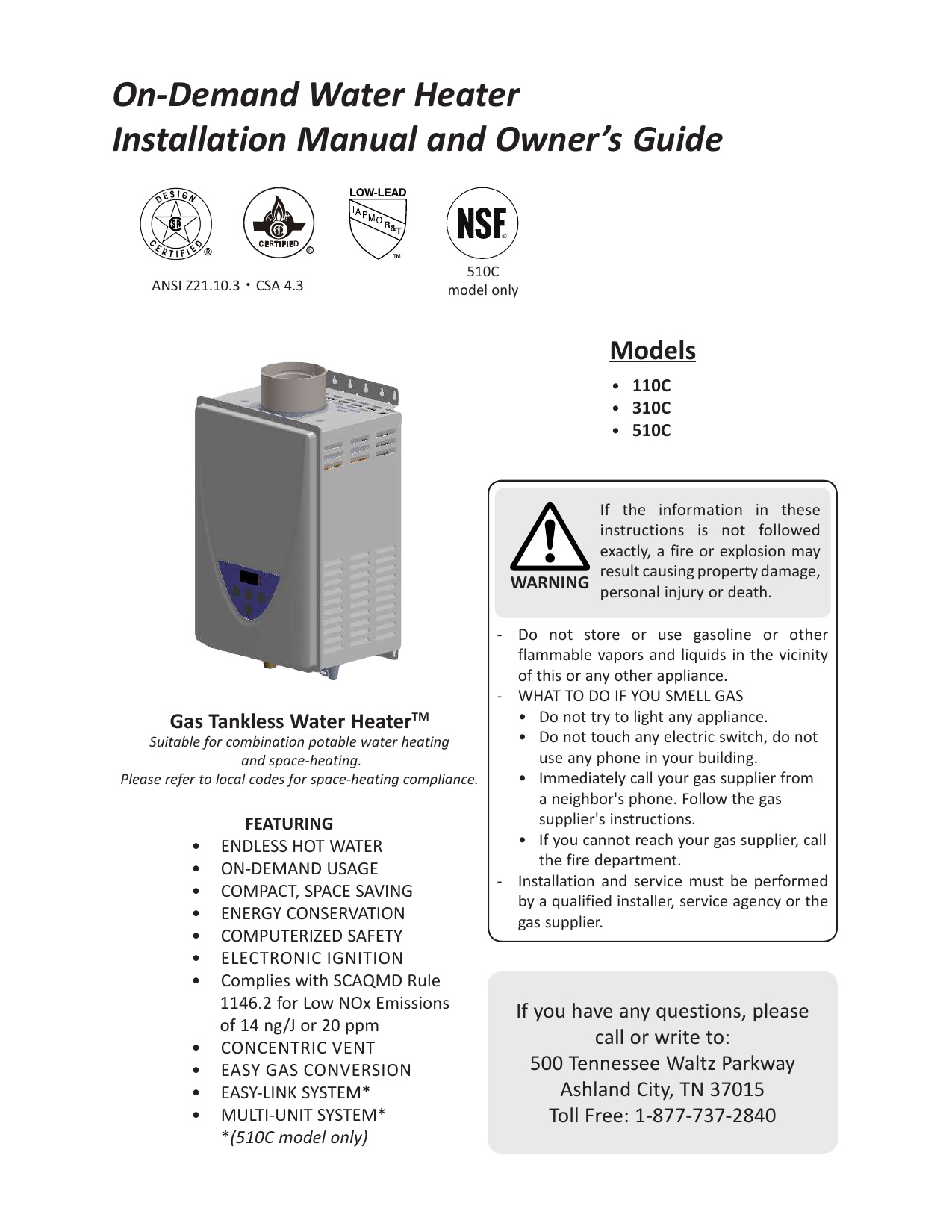 John Wood Non-Condensing Concentric Vent Tankless Installation Manual |  Manualzz
