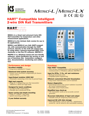 ICS MESO-L – HART® Compatible Intelligent 2-wire DIN Rail Transmitters ...