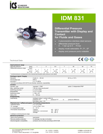 ICS IDM 831 Differential Pressure Transmitter Datasheet | Manualzz