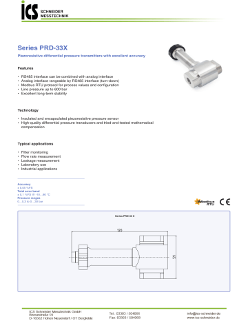 ICS PRD33X Differential Pressure Transmitter Datasheet | Manualzz