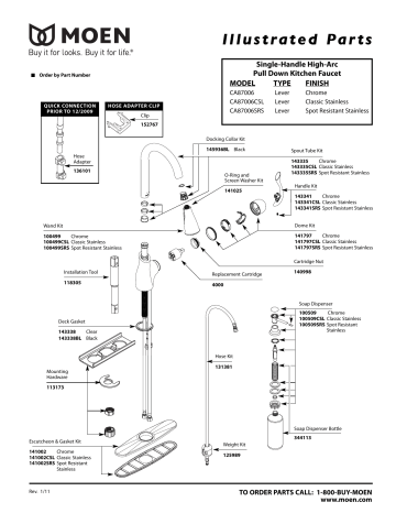 Moen 100499CSL Wand Kit Specification | Manualzz