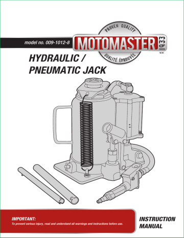 MotoMaster 20-Ton Pneumatic/Hydraulic Bottle Jack Owner Manual | Manualzz