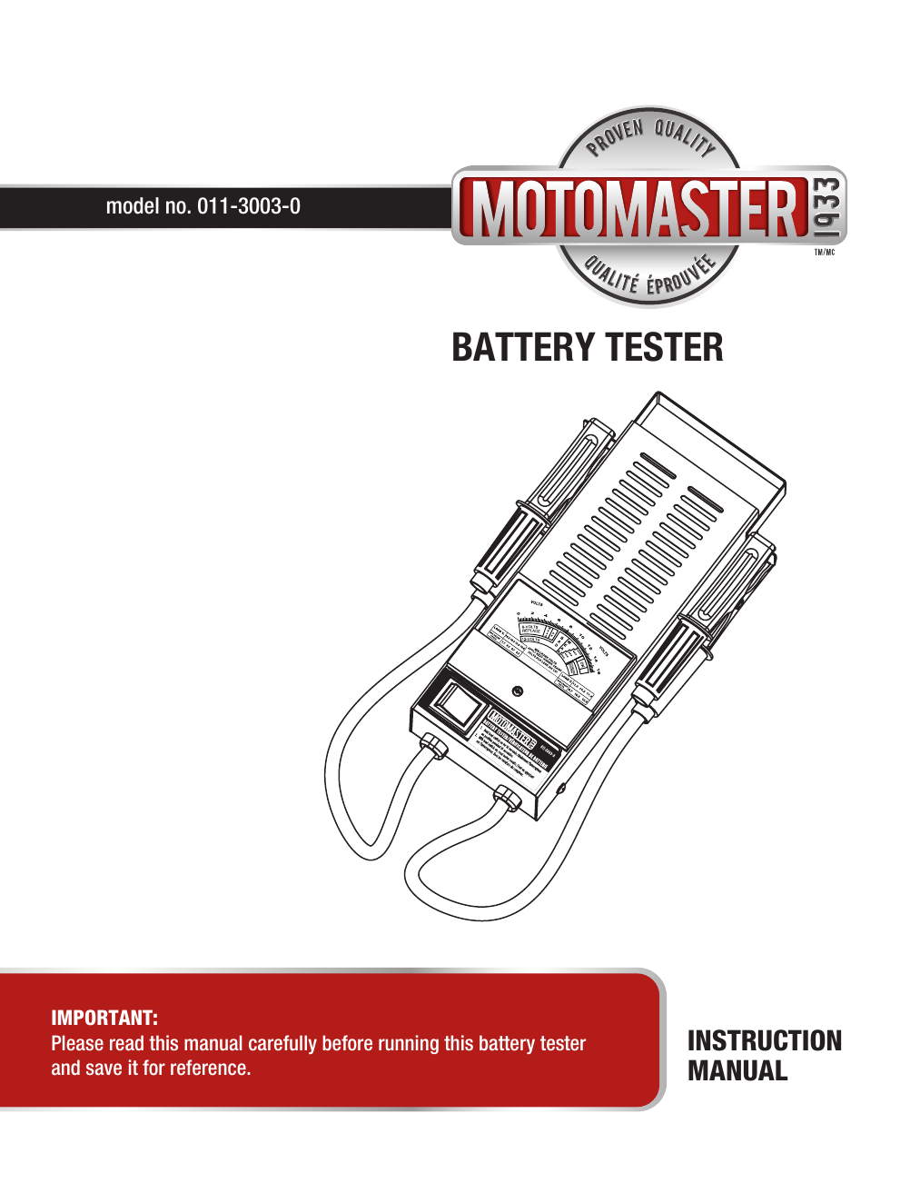 MotoMaster Digital Battery Tester/Analyzer, 12V