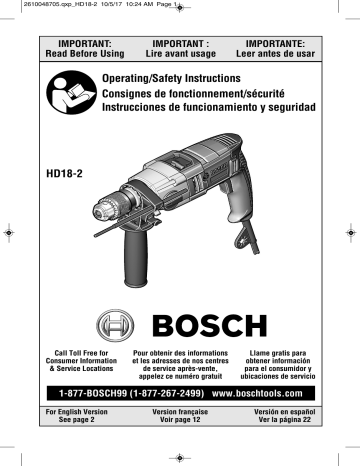 Bosch HD18-2 8.5A Corded 2-Speed Hammer Drill with Keyed Chuck & Auxiliary  Handle, 1/2-in