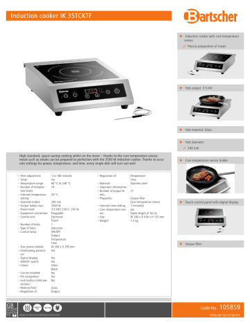 Bartscher 105859 Induction cooker IK 35TCKTF Data sheet | Manualzz