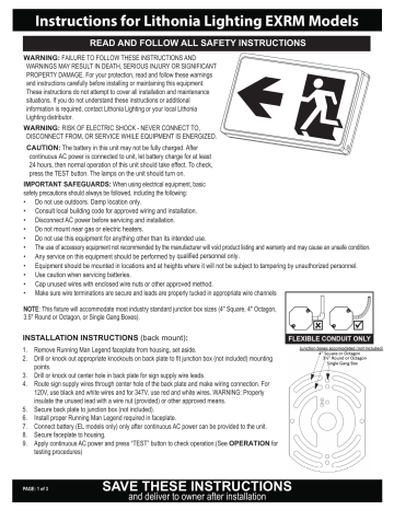 Lithonia Lighting EXRM Emergency Light Installation Instructions | Manualzz