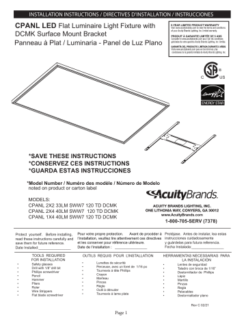 Lithonia Lighting CPANL LED Flat Panel Guide d'installation | Manualzz