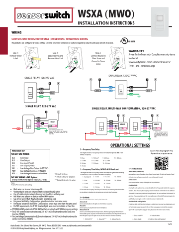 SensorSwitch WSXA Series Installation Instructions | Manualzz