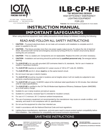 IOTA ILB CP10 HE Emergency Driver Installation Instructions | Manualzz