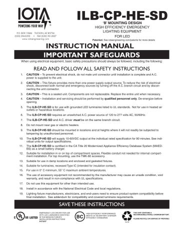 IOTA ILB CP10 HE SD Emergency Driver Installation Instructions | Manualzz