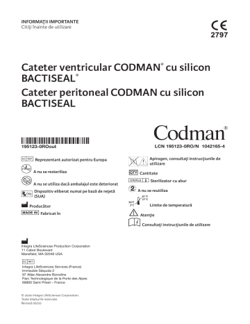 Integra CODMAN® Ventricular Catheter & Peritoneal Catheter Instrucțiuni ...