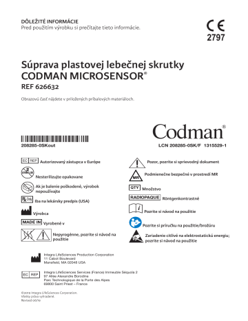 Integra CODMAN MICROSENSOR® Plastic Skull Bolt Kit Návod na používanie ...