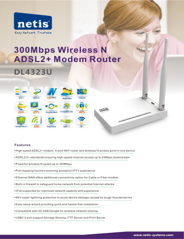 Netis DL4323U ADSL Wireless Modem Router Datasheet | Manualzz
