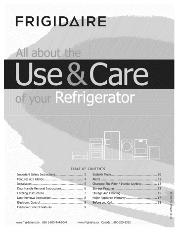 Frigidaire FPRH19D7LF1 Refrigerator Owner's Manual | Manualzz