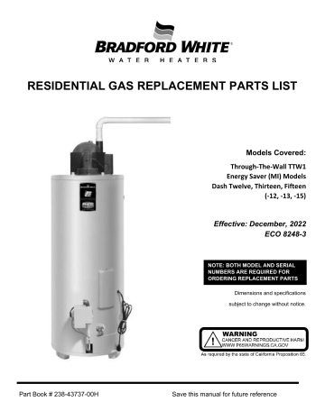 Bradford White GX-1-TW-55S6BN Power Vent Gas Parts List | Manualzz