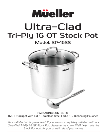 Mueller 16QT UltraClad Tri-Ply Stainless Steel Cooking Stock Pot with Lid  and Ladle, Large Pot