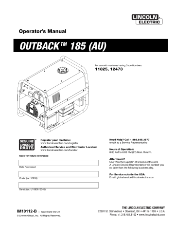 Lincoln Electric K2706-2 185 Amp Outback 185 Engine Driven DC Stick ...