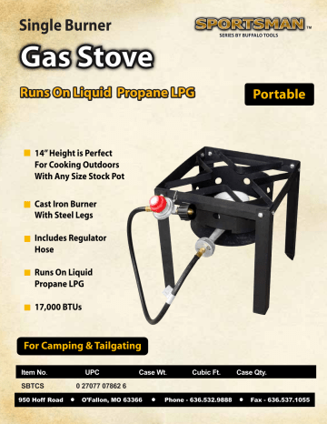 Sportsman SBTCS 1-Burner Portable Gas Stove Specification | Manualzz