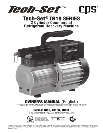 CPS Products TR19 Series Tech-Set™ Refrigerant Recovery Machine Product Manual | Manualzz