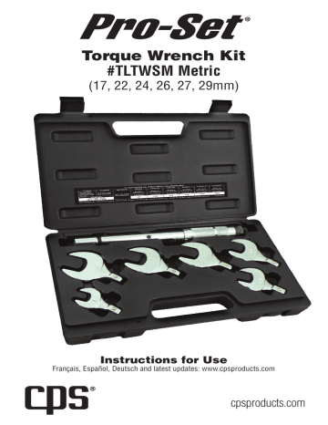 CPS Products TLTWSM Metric Torque Wrench Kit (17-29mm Jaw Sizes) Owner's Manual | Manualzz