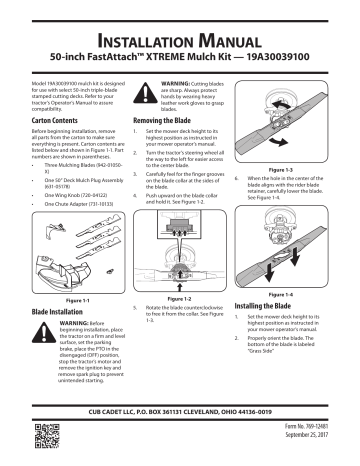 Ped 942-01050-h 50 Inch Mower Blade Installation Guide 