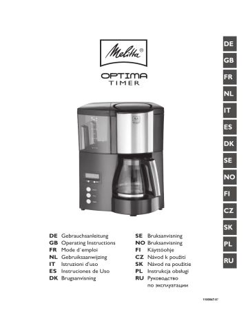 Melitta 818466 Optima Timer Coffee Maker Instruction Manual 