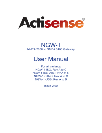 Actisense NGW-1 NMEA 2000 to NMEA 0183 Gateway User Manual | Manualzz