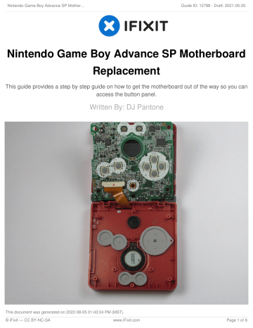 IFIXIT Nintendo Game Boy Advance SP Motherboard Instructions | Manualzz