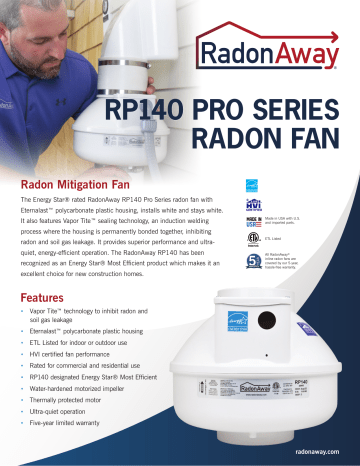 RadonAway RP140 Pro Radon Exhaust Fan Instructions | Manualzz