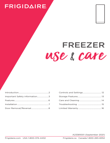 Frigidaire Upright Freezer FFUF2021AW Owner’s Manual | Manualzz