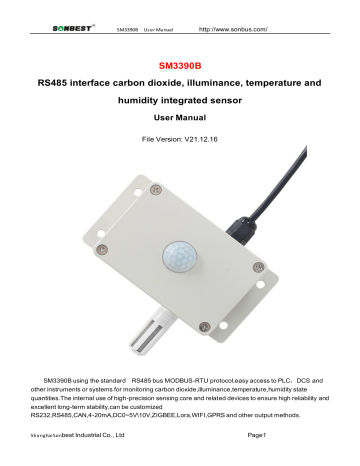 SONBUS SM3390B RS485 Interface Carbon Dioxide Illuminance Temperature and Humidity Integrated Sensor User Manual | Manualzz