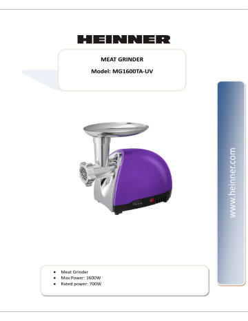 HEINNER MG1600TA-UV Meat Grinder User Manual | Manualzz