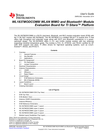 Texas Instruments WL1837MODCOM8I WLAN MIMO and Bluetooth Module User's ...