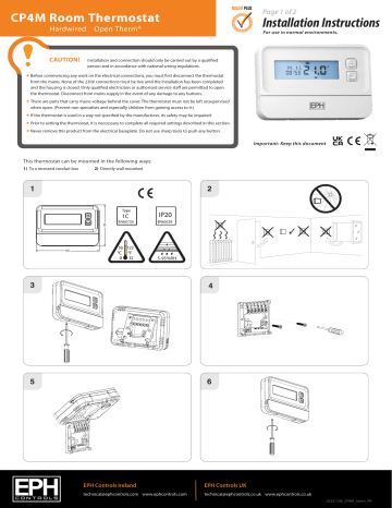 EPH CONTROLS CP4M Room Thermostat Installation Guide | Manualzz