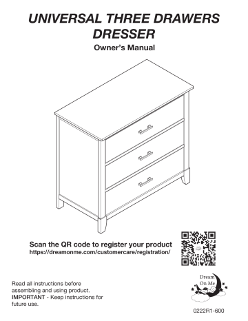 Dream On Me 600 Universal 3 Drawers Dresser Manual | Manualzz