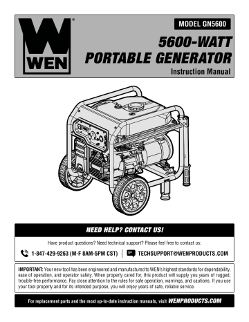 WEN 5600-Watt Portable Generator Product Manual | Manualzz