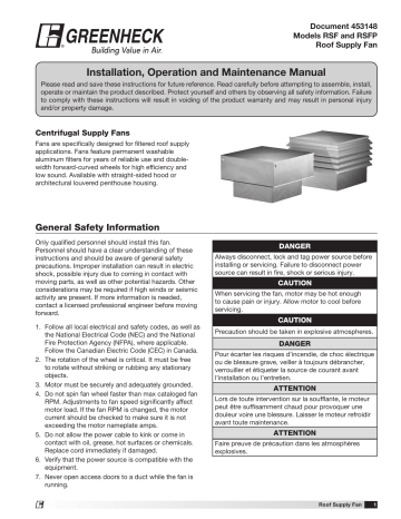 Greenheck 453148 RSF Installation and Operation Manual | Manualzz