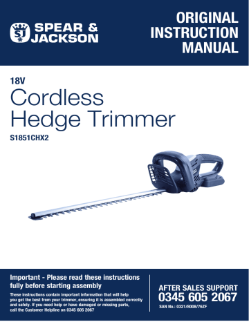 Spear & Jackson TBC 51cm Cordless Instruction Manual | Manualzz
