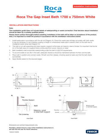 Roca 9505307 The Gap Inset Bath Installation Instructions | Manualzz