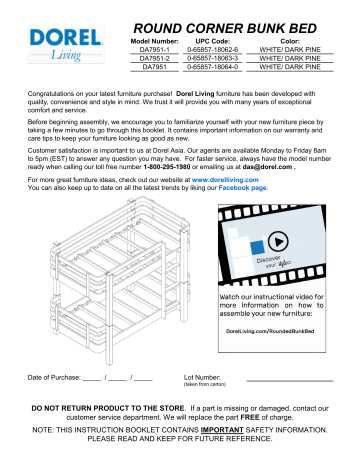 Dorel Home DA7951 Novogratz Birdie Bunk Bed Assembly Manual | Manualzz