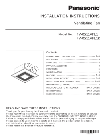 Panasonic FV-0511VFL1 WhisperFit® 110 CFM Bathroom Exhaust Fan in White ...