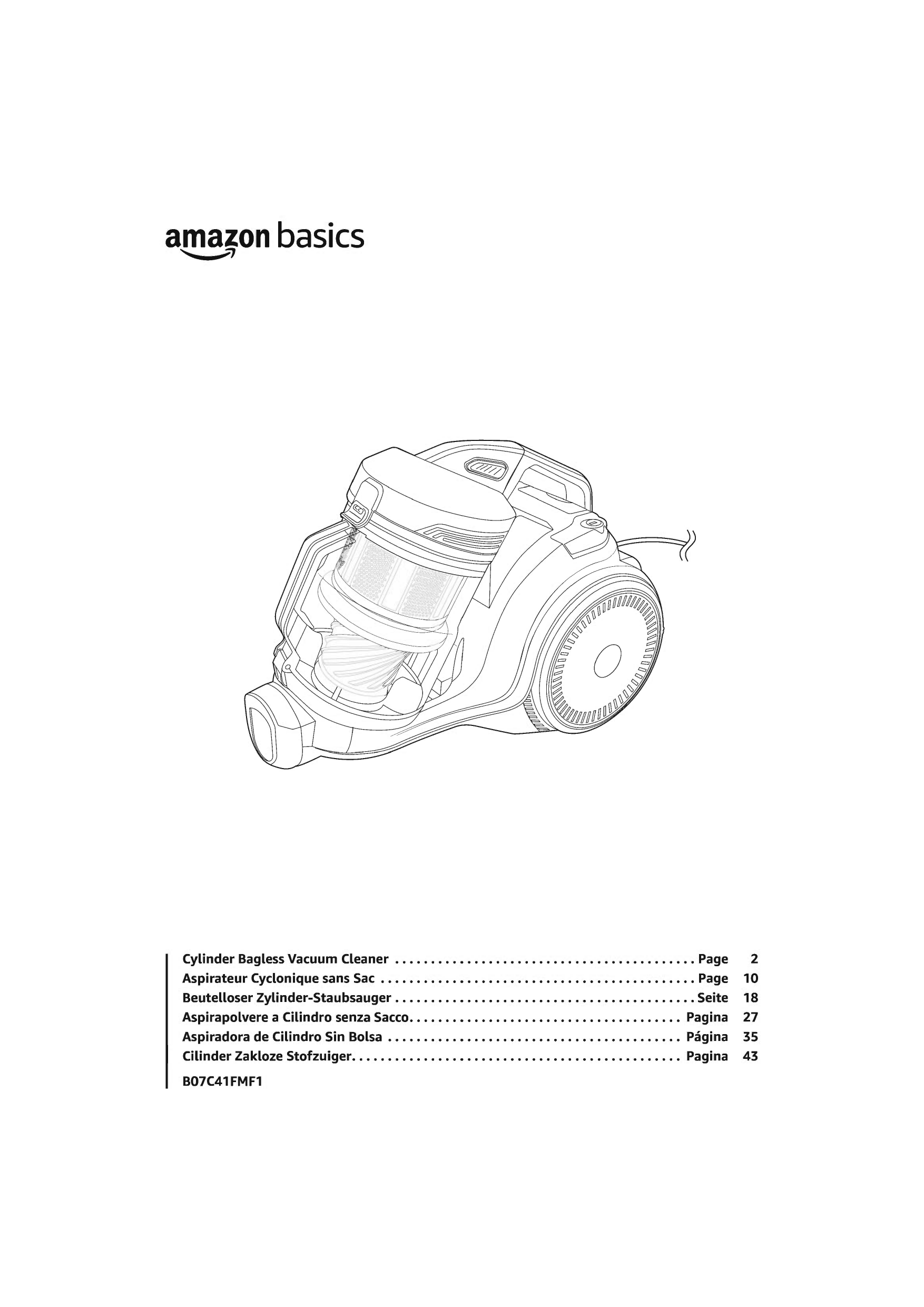 basics b07c41fmf1 cilindro aspirapolvere senza sacchetto manuale di  istruzioni