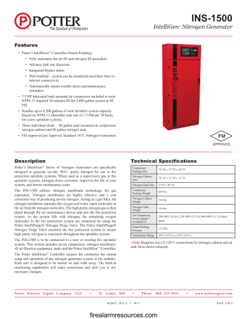 POTTER INS-1500 IntelliGen Nitrogen Generator Owner’s Manual | Manualzz