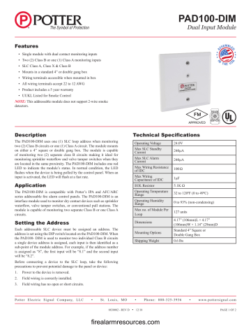 POTTER PAD100-DIM Dual Input Module Instruction manual | Manualzz