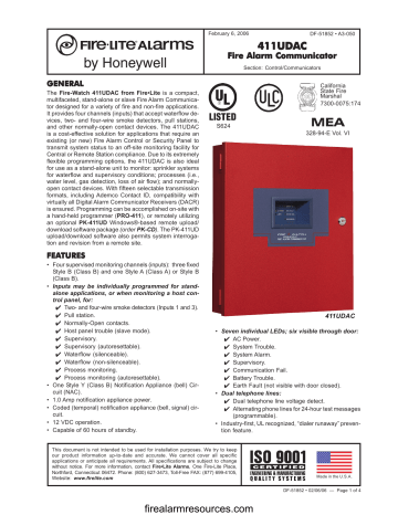 Honeywell 411UDAC Fire Alarm Communicator Owner’s Manual | Manualzz